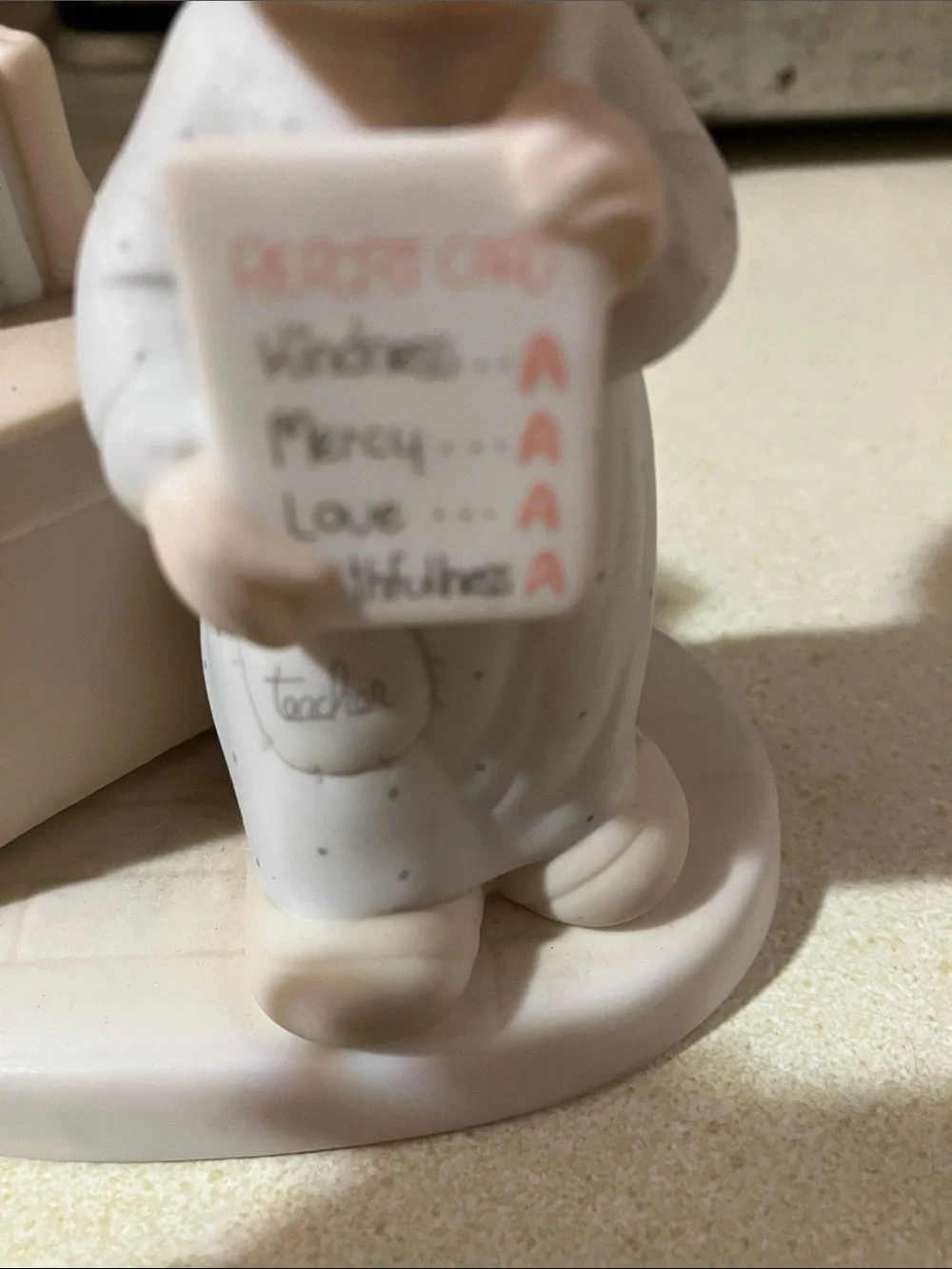 Precious Moments Teacher Figurine in Cream, White and Red Apple Accent
